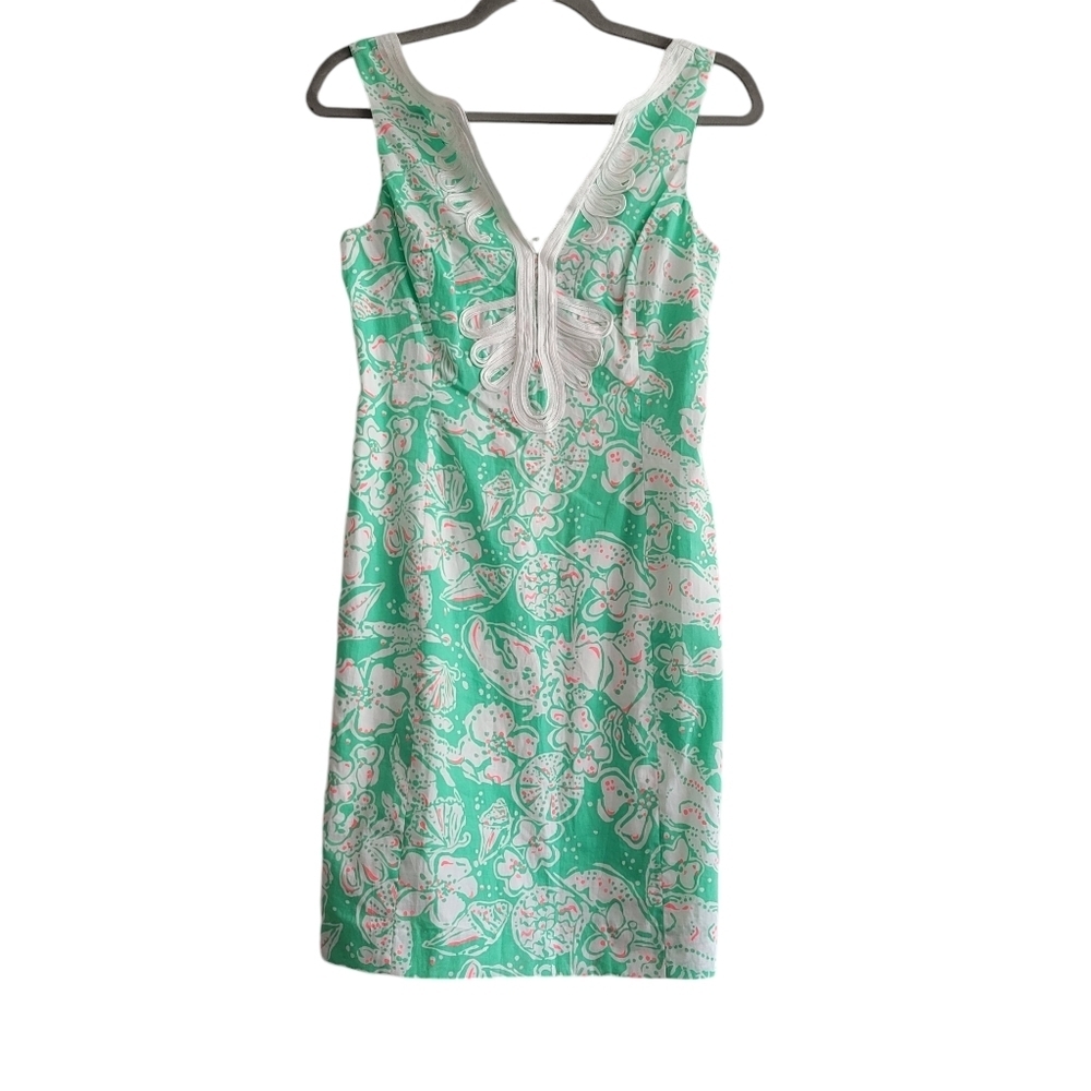 Lilly Pulitzer Women‎ 0 Green Sleeveless Preppy Janice Shift Dress 100% Cotton